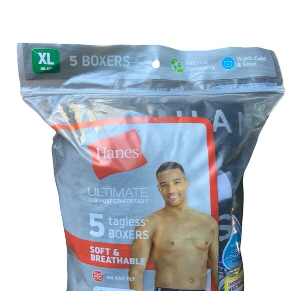 Hanes Mens Yarn Dyed Exposed Comfort Waistband Tagless Boxers Size XL 5 Count - Picture 3 of 9
